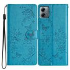 For Motorola Moto G14 Butterflies and Flowers Leather Phone Case(Blue) - 1