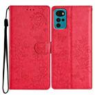 For Motorola Moto G22 Butterflies and Flowers Leather Phone Case(Red) - 1