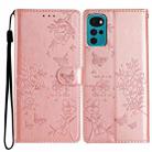 For Motorola Moto G22 Butterflies and Flowers Leather Phone Case(Rose Gold) - 1