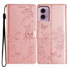 For Motorola Moto G24 / G04 Butterflies and Flowers Leather Phone Case(Rose Gold) - 1