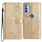 For Motorola Moto G31 / G41 Butterflies and Flowers Leather Phone Case(Gold) - 1