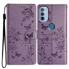 For Motorola Moto G31 / G41 Butterflies and Flowers Leather Phone Case(Purple) - 1