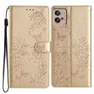 For Motorola Moto G32 Butterflies and Flowers Leather Phone Case(Gold) - 1