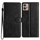 For Motorola Moto G32 Butterflies and Flowers Leather Phone Case(Black) - 1