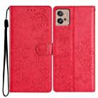 For Motorola Moto G32 Butterflies and Flowers Leather Phone Case(Red) - 1