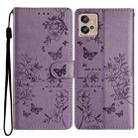 For Motorola Moto G32 Butterflies and Flowers Leather Phone Case(Purple) - 1