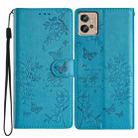 For Motorola Moto G32 Butterflies and Flowers Leather Phone Case(Blue) - 1