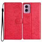 For Motorola Moto G34 Butterflies and Flowers Leather Phone Case(Red) - 1