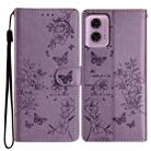 For Motorola Moto G34 Butterflies and Flowers Leather Phone Case(Purple) - 1