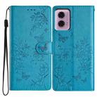 For Motorola Moto G34 Butterflies and Flowers Leather Phone Case(Blue) - 1