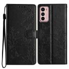 For Motorola Moto G42 Butterflies and Flowers Leather Phone Case(Black) - 1