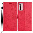 For Motorola Moto G42 Butterflies and Flowers Leather Phone Case(Red) - 1