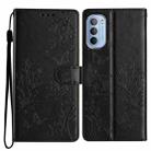 For Motorola Moto G52 Butterflies and Flowers Leather Phone Case(Black) - 1