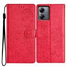 For Motorola Moto G54 Butterflies and Flowers Leather Phone Case(Red) - 1