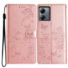 For Motorola Moto G54 Butterflies and Flowers Leather Phone Case(Rose Gold) - 1