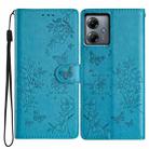 For Motorola Moto G54 Butterflies and Flowers Leather Phone Case(Blue) - 1