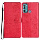 For Motorola Moto G60 4G Butterflies and Flowers Leather Phone Case(Red) - 1