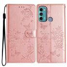 For Motorola Moto G60 4G Butterflies and Flowers Leather Phone Case(Rose Gold) - 1