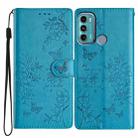 For Motorola Moto G60 4G Butterflies and Flowers Leather Phone Case(Blue) - 1