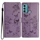 For Motorola Moto G40 Fusion Butterflies and Flowers Leather Phone Case(Purple) - 1