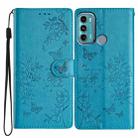 For Motorola Moto G40 Fusion Butterflies and Flowers Leather Phone Case(Blue) - 1
