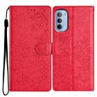 For Motorola Moto G62 5G Butterflies and Flowers Leather Phone Case(Red) - 1