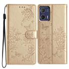 For Motorola Moto G73 Butterflies and Flowers Leather Phone Case(Gold) - 1