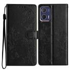 For Motorola Moto G73 Butterflies and Flowers Leather Phone Case(Black) - 1