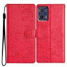 For Motorola Moto G73 Butterflies and Flowers Leather Phone Case(Red) - 1