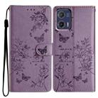 For Motorola Moto G73 Butterflies and Flowers Leather Phone Case(Purple) - 1