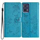 For Motorola Moto G73 Butterflies and Flowers Leather Phone Case(Blue) - 1