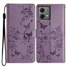 For Motorola Moto G84 5G Butterflies and Flowers Leather Phone Case(Purple) - 1