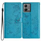 For Motorola Moto G84 5G Butterflies and Flowers Leather Phone Case(Blue) - 1