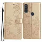 For Motorola One Action Butterflies and Flowers Leather Phone Case(Gold) - 1