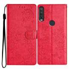 For Motorola One Action Butterflies and Flowers Leather Phone Case(Red) - 1