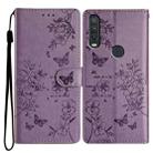 For Motorola P40 Power Butterflies and Flowers Leather Phone Case(Purple) - 1