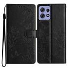 For Motorola Edge 50 Pro Butterflies and Flowers Leather Phone Case(Black) - 1