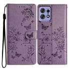 For Motorola Edge 50 Pro Butterflies and Flowers Leather Phone Case(Purple) - 1