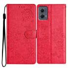 For Motorola Edge 2024 Butterflies and Flowers Leather Phone Case(Red) - 1