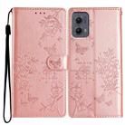 For Motorola Edge 2024 Butterflies and Flowers Leather Phone Case(Rose Gold) - 1