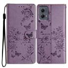 For Motorola Edge 2024 Butterflies and Flowers Leather Phone Case(Purple) - 1