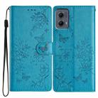 For Motorola Edge 2024 Butterflies and Flowers Leather Phone Case(Blue) - 1