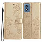 For Motorola Moto G Play 5G 2024 Butterflies and Flowers Leather Phone Case(Gold) - 1