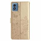 For Motorola Moto G Play 5G 2024 Butterflies and Flowers Leather Phone Case(Gold) - 3