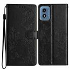 For Motorola Moto G Play 5G 2024 Butterflies and Flowers Leather Phone Case(Black) - 1