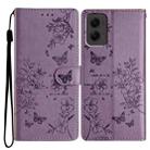 For Motorola Moto G Stylus 5G 2024 Butterflies and Flowers Leather Phone Case(Purple) - 1