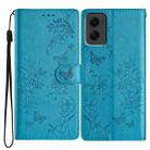 For Motorola Moto G Stylus 5G 2024 Butterflies and Flowers Leather Phone Case(Blue) - 1