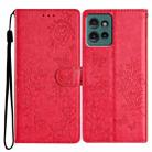 For Motorola Edge 50 5G Butterflies and Flowers Leather Phone Case(Red) - 1