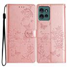 For Motorola Edge 50 5G Butterflies and Flowers Leather Phone Case(Rose Gold) - 1