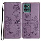 For Motorola Edge 50 5G Butterflies and Flowers Leather Phone Case(Purple) - 1